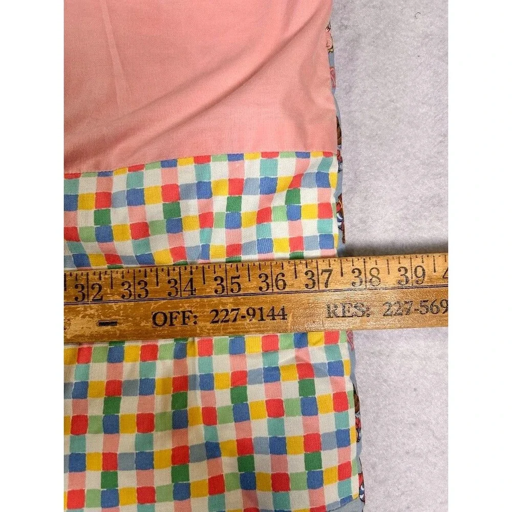 Vintage Baby Quilt Reversible Patchwork Plaid & Teddy Bears Blue Pink 37.5x44.5